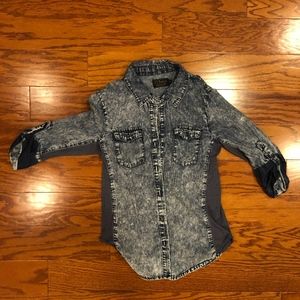 Denim Quarter Sleeve Button Down Top
